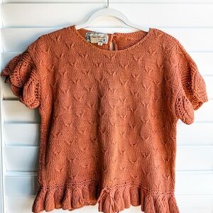 RARE Vintage Millie Rubin Hand Knit Top – Rust Orange, Size Small